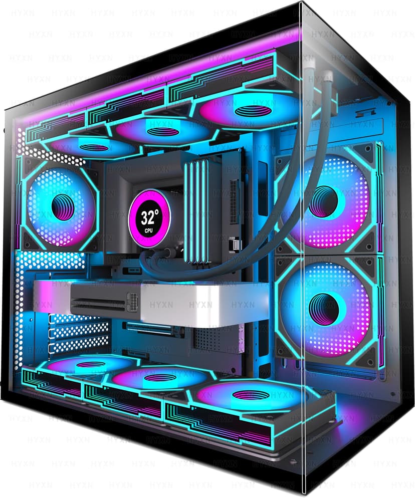 H3 ATX PC Case - Pre-Installed 6 Infinity Mirror PWM ARGB Fans, Compact ATX Dual Chamber Mid Tower Gaming PC Case, with Type-C 3.2 (Black, H3) - 1