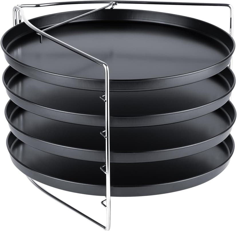 Grizzly Pizza Baking Set, 5-Piece Set with Lockable Stand and Pack of 4 Round Trays 28 cm / 11 inch, Pizza Rack for Oven, Bake 4 Pizzas at Once - 1