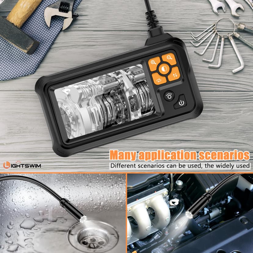 Industrial HD Digital Borescope,4.3" IPS Endoscope 1080P Inspection Camera with Handheld IP67 Waterproof Snake Sewer with 8 LED Lights 5M Semi-Rigid Cable - 7