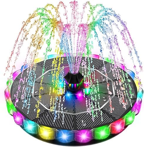 SZMP 3.5W Solar Fountain for Bird Bath with 2000mAh Battery & 3D Color Changing LED Light, 4 Anti-Drift Fixer & 8 Nozzles, 2026 Upgrade Solar Powered Water Fountain Kit for Garden, Patio, Pond