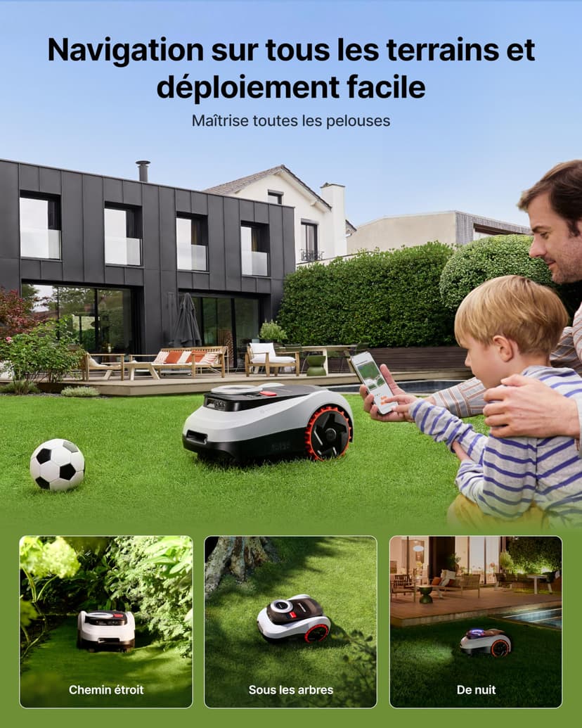 Segway Navimow i215 LiDAR Robot tondeuse pour 1500m² avec Garage M, pentes de 45%, LiDAR à semi-conducteurs et Vision, cartographie automatique, sans fil, sans antenne, 4G intégré (expédié séparément) - 4