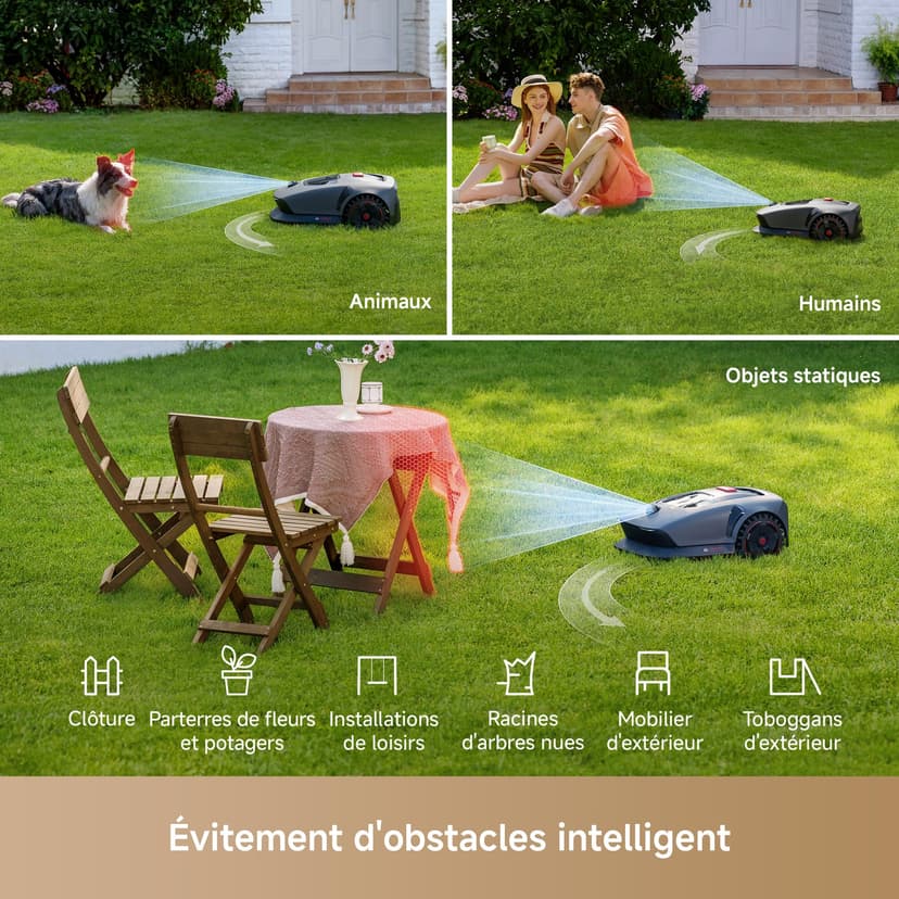 MOVA 1000 Robotic Lawnmower, UltraView Wireless Installation and Accurate Mapping up to 1000 m², smart Obstacle Avoidance, app Control, Improved Off-Road Wheels, U-Shaped Mowing, Fast Charging - 6