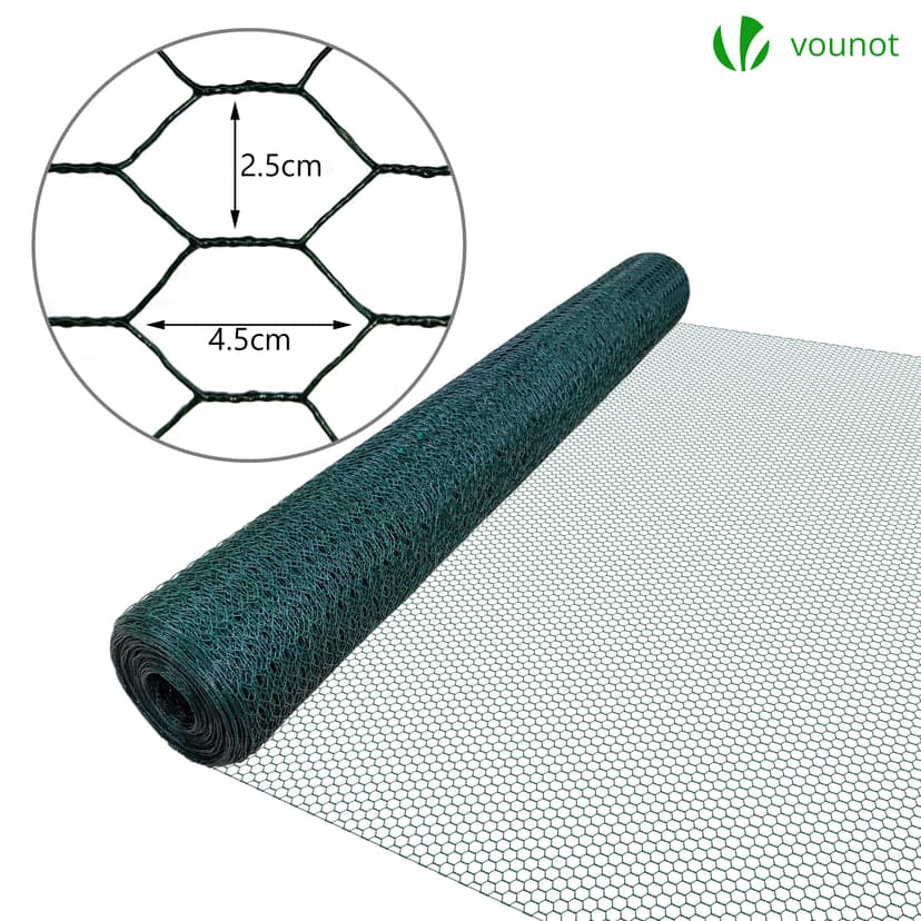 VOUNOT Chicken Wire Mesh Roll, PVC Coated Hexagonal Wire Mesh Fencing, Wire Poultry Netting, 1m x 25m, Hole Size: 25mm, Green - 2