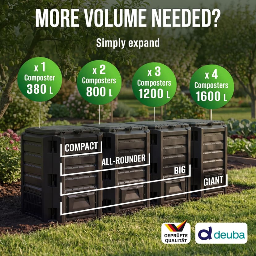 DEUBA® 380L Garden Compost Bin | Composting Organic ECO Waste Converter Box | Recycling Bins | Cleaning Caddy | Food Waste Bin | Dog Food Bin | Worm Farm | Outdoor Compost Garden Storage Box | Black - 7