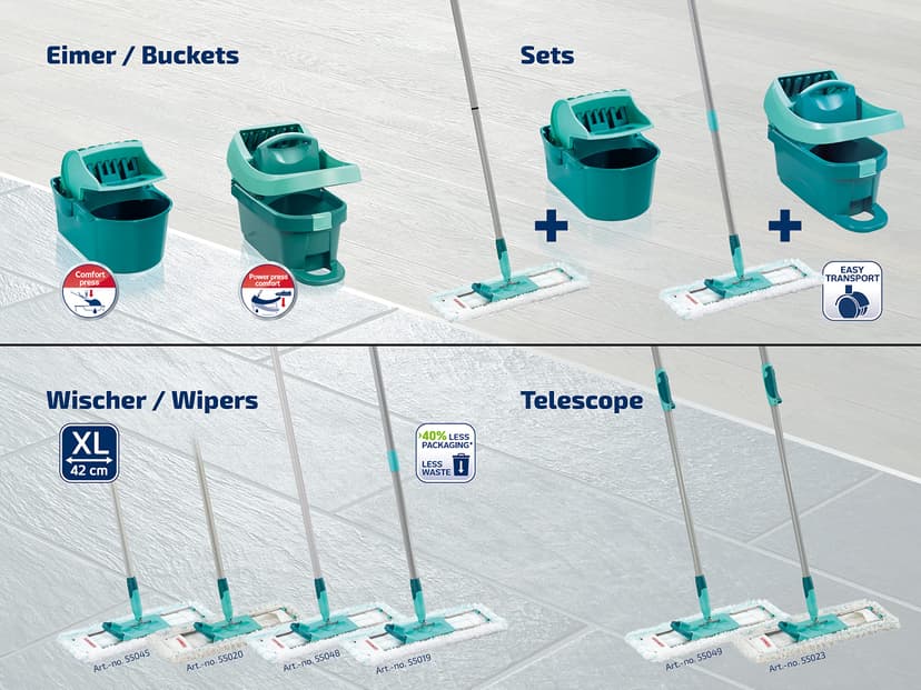 Leifheit Profi Compact Wringer Set, XL 42cm Flat Mop Head, 3-part Handle, Easy Wringing System, Turquoise - 8