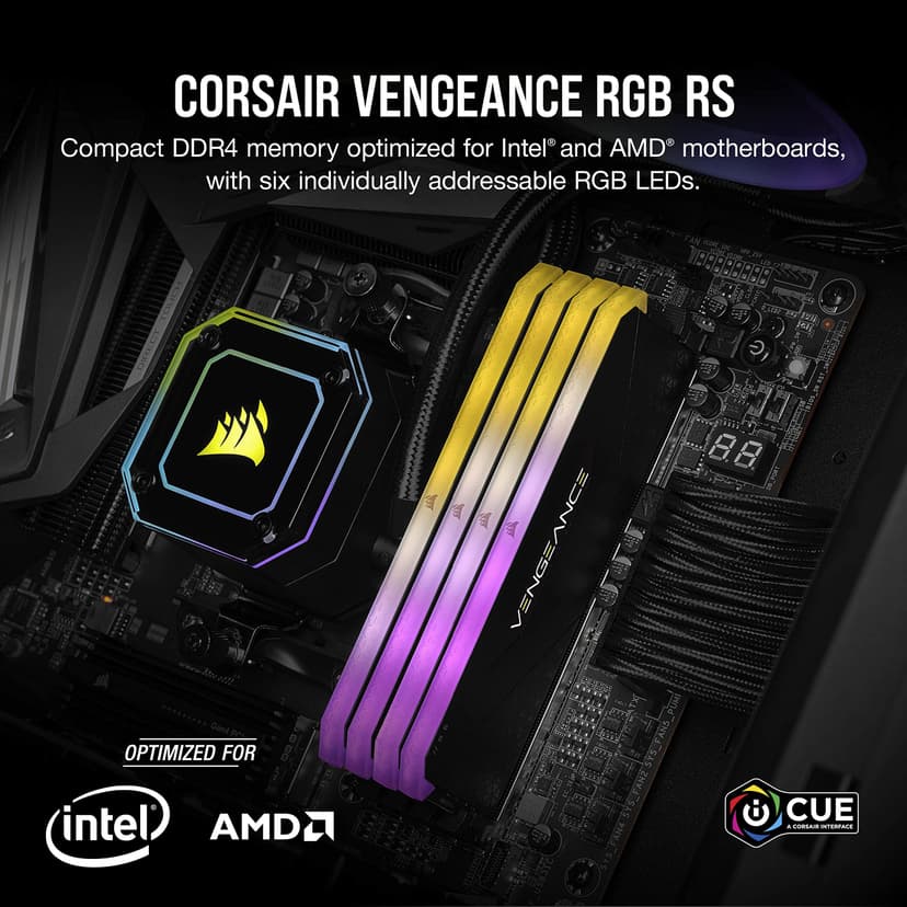 Corsair VENGEANCE RGB RS DDR4 RAM 32GB (2x16GB) Up to 3200MHz CL16 Intel XMP 2.0 AMD Ryzen iCUE Compatible Computer Memory - Black (CMG32GX4M2E3200C16) - 2