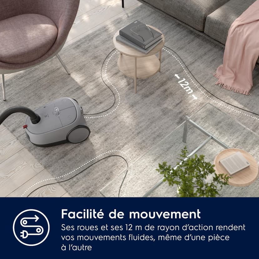 Electrolux 600 Animal, Vacuum Cleaner with Bag, Pet Hair Kit, 50% Recycled Plastic, Hygiene Filter 12 Washable, Cord 12 m XXL, EB61A5UG, Grey - 7