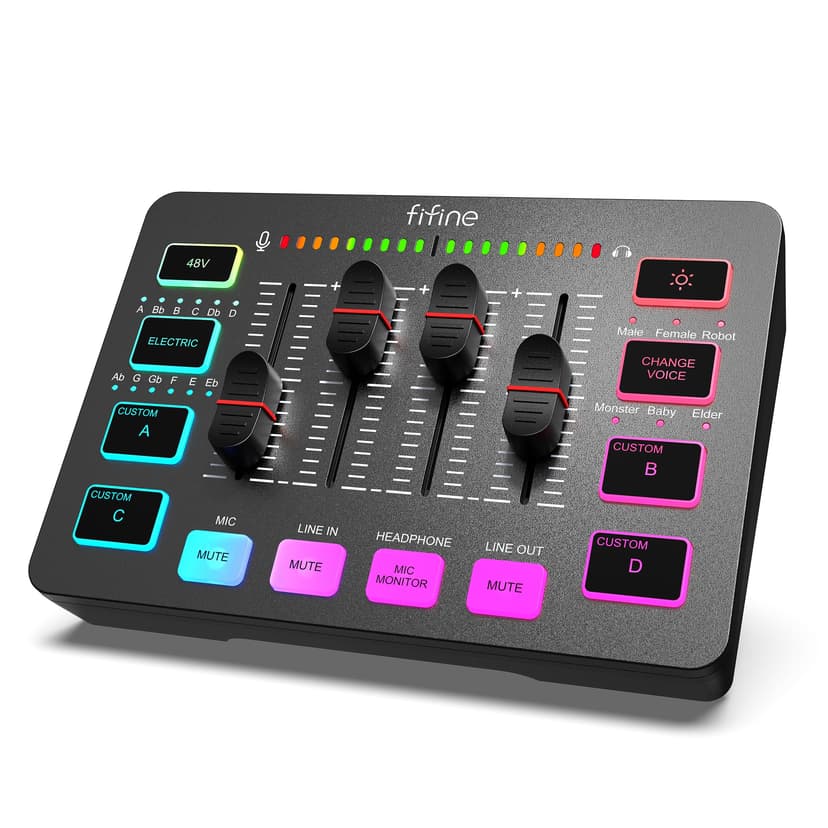 FIFINE Gaming Audio Mixer, Streaming RGB PC Mixer with XL… - 1