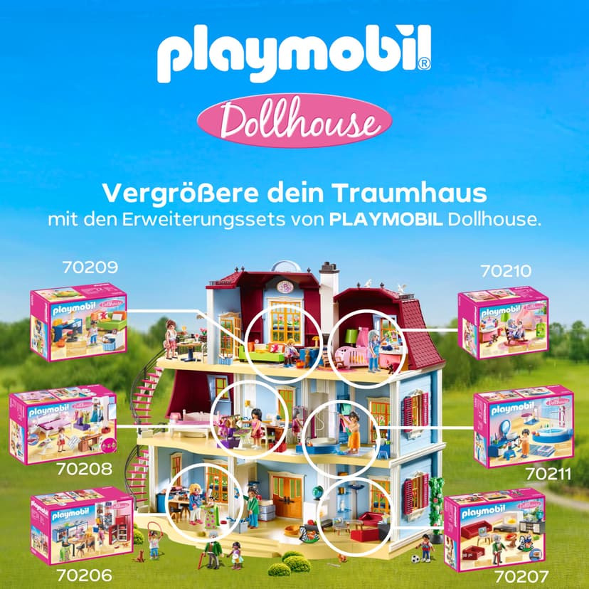 Playmobil 70985 Maison transportable - Dollhouse - avec Trois Personnages, Salle de Bains, Chambre, Salon et Cuisine - Tout équipée - La Maison Traditionnelle - s'ouvre s'emporte Partout - Dès 5 Ans - 8