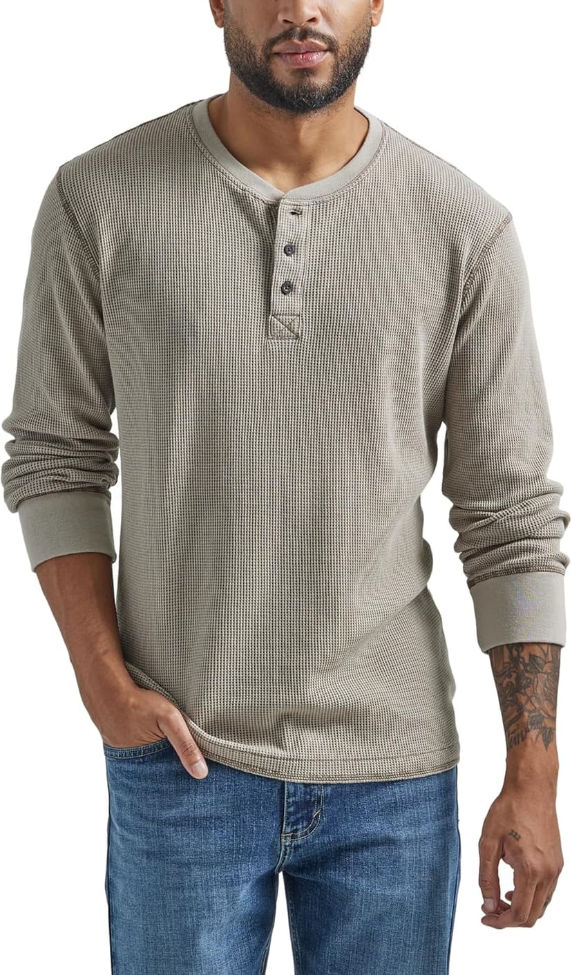 Wrangler Authentics Men's Long Sleeve Waffle Henley Shirt, Pumice Stone, XL - 1