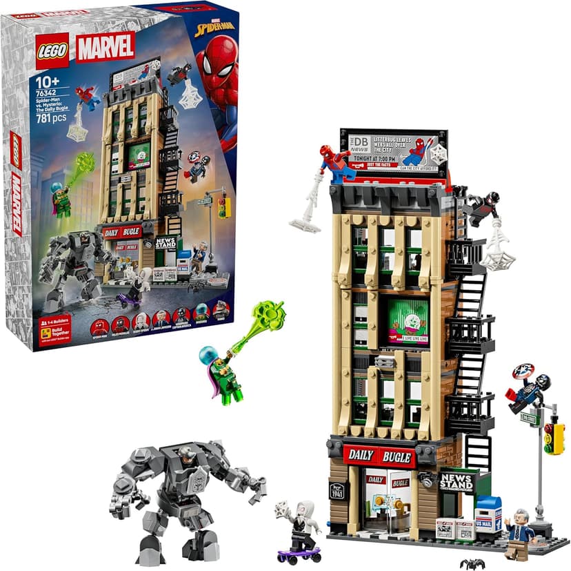 LEGO ǀ Marvel Spider-Man Contre Mystério : Le Daily Bugle - Jeu avec Bâtiment à Construire - Jouet Super-Héros - Figurine de Robot & 7 Minifigurines - Cadeau pour Garçon ou Fans dès 10 Ans 76342 - 1