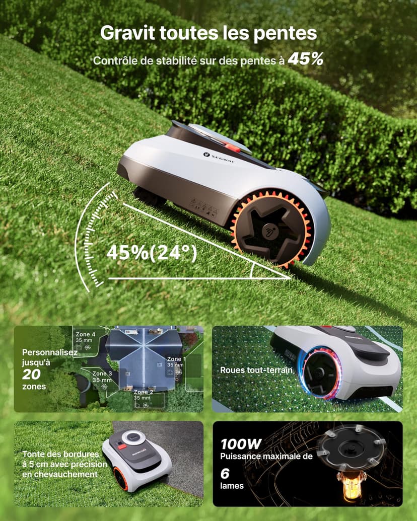 Segway Navimow i215 LiDAR Robot tondeuse pour 1500m² avec Garage M, pentes de 45%, LiDAR à semi-conducteurs et Vision, cartographie automatique, sans fil, sans antenne, 4G intégré (expédié séparément) - 6