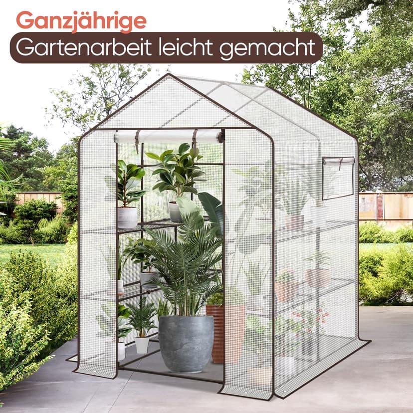 Sekey Walk In Greenhouse with Shelves - Stable Frame & Easy Assembly, Outdoor Green house with Waterproof PE Cover Plastic Greenhouse, All-Weather Protection, White (White(L)) - 7