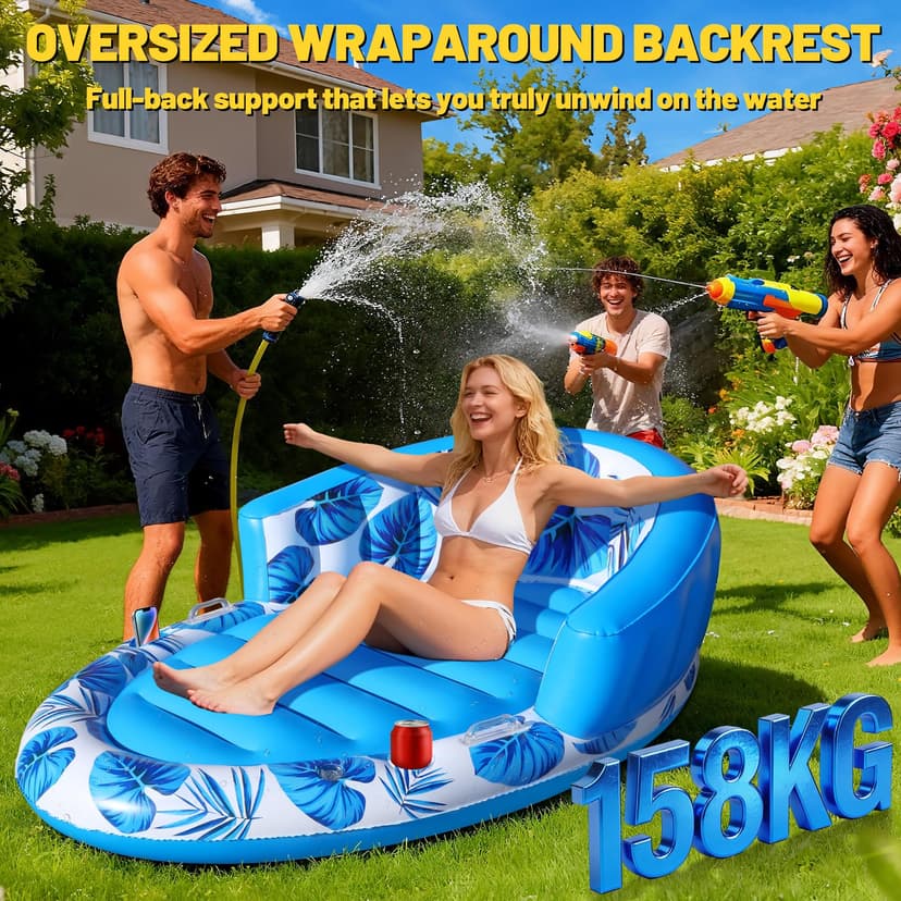Luxfero Matelas Gonflable Piscine Adultes, 160 x 100 cm Bouée Gonflable Piscine avec Dossier, Matelas Piscine Gonflable avec Porte-Boisson et Porte-Téléphone, Piscine de Bronzage pour Plage et Jardin - 5