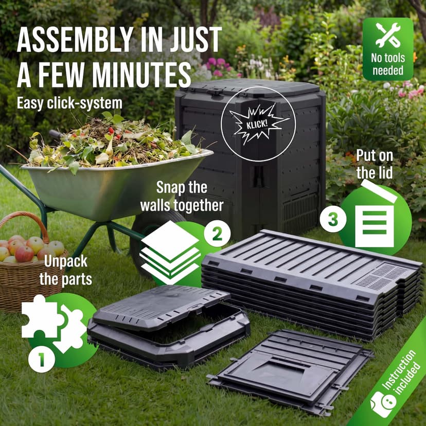 DEUBA® 380L Garden Compost Bin | Composting Organic ECO Waste Converter Box | Recycling Bins | Cleaning Caddy | Food Waste Bin | Dog Food Bin | Worm Farm | Outdoor Compost Garden Storage Box | Black - 3