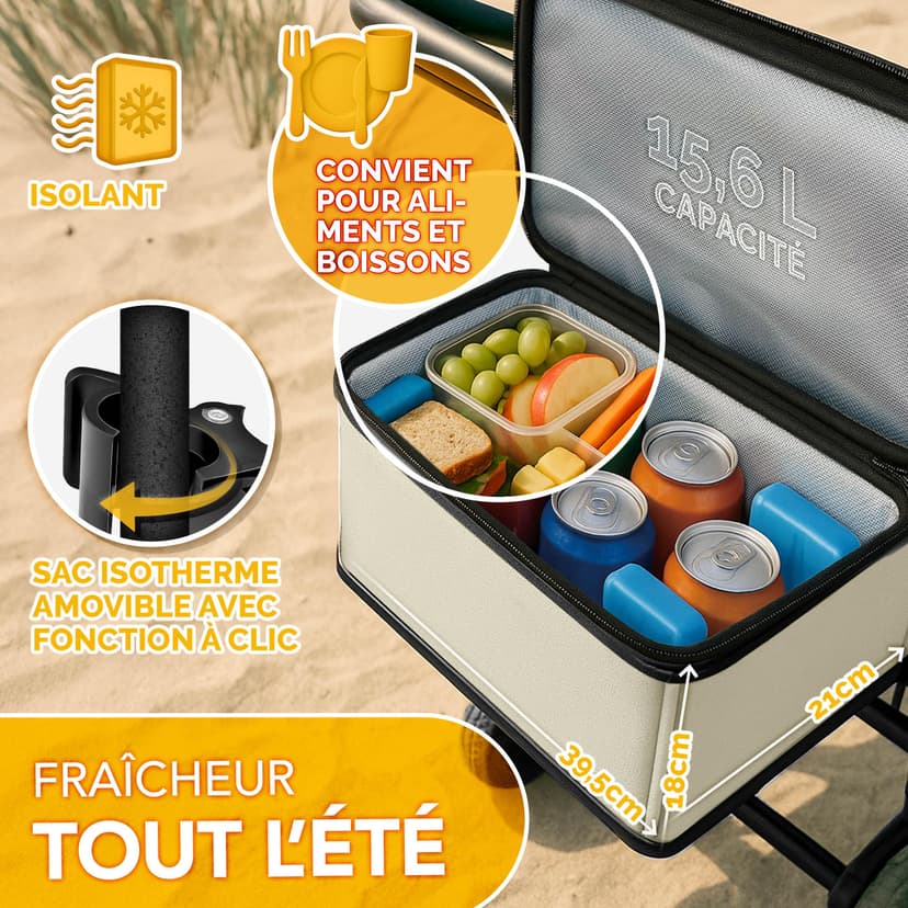 TRESKO® Chariot de courses pliable avec toit, compartiment réfrigéré et stores latéraux | Charrette à main pouvant supporter jusqu'à 150 kg | Chariot de transport avec pneus en caoutchouc plein et - 6