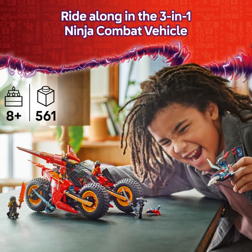 LEGO NINJAGO Ninja Combat Vehicle - Transforms into 2 Ninja Motorbikes & a Jet Plane Toy - 6 Minifigures incl. Kai & Cole - Dragons Rising Birthday Gift for 8+ Year Old Boys - 71844 - 2