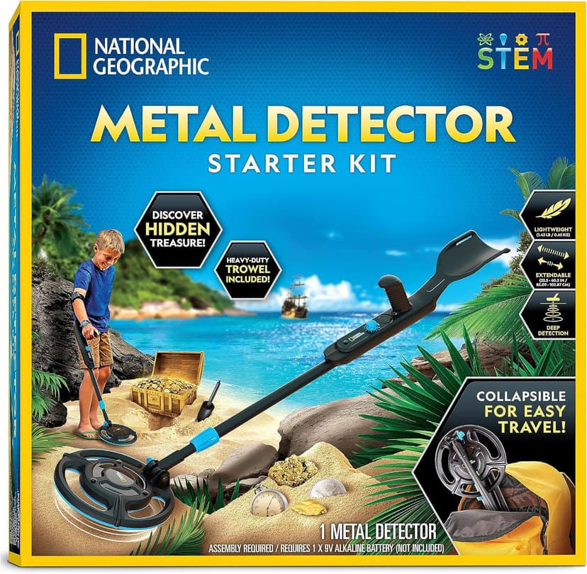 NATIONAL GEOGRAPHIC Starter Metal Detector Kit – Kids Metal Detector with 18.8 cm Waterproof Coil & Trowel, Great for Gold Hunting & Beach Exploration - 1