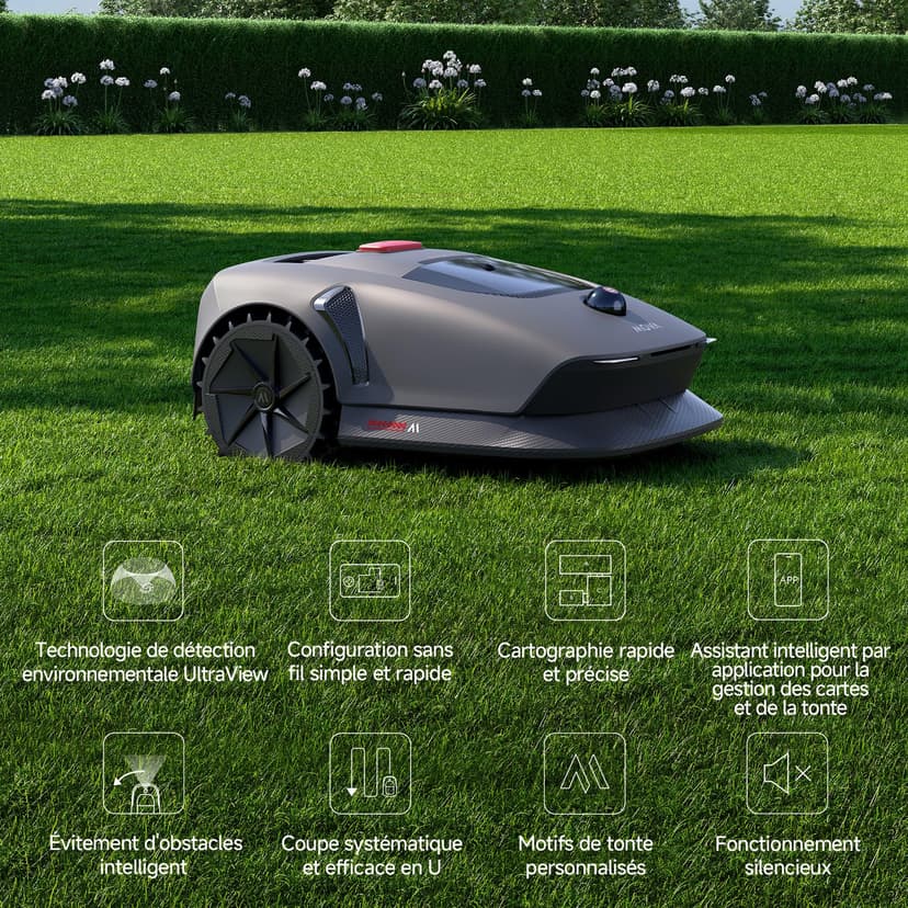 MOVA 1000 Robotic Lawnmower, UltraView Wireless Installation and Accurate Mapping up to 1000 m², smart Obstacle Avoidance, app Control, Improved Off-Road Wheels, U-Shaped Mowing, Fast Charging - 9