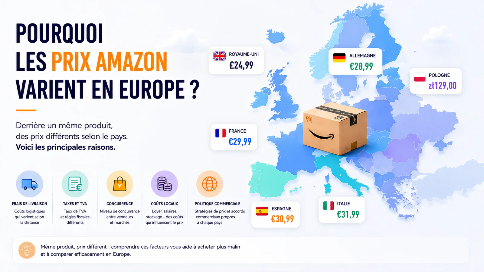 Comparaison de prix Amazon entre plusieurs pays européens